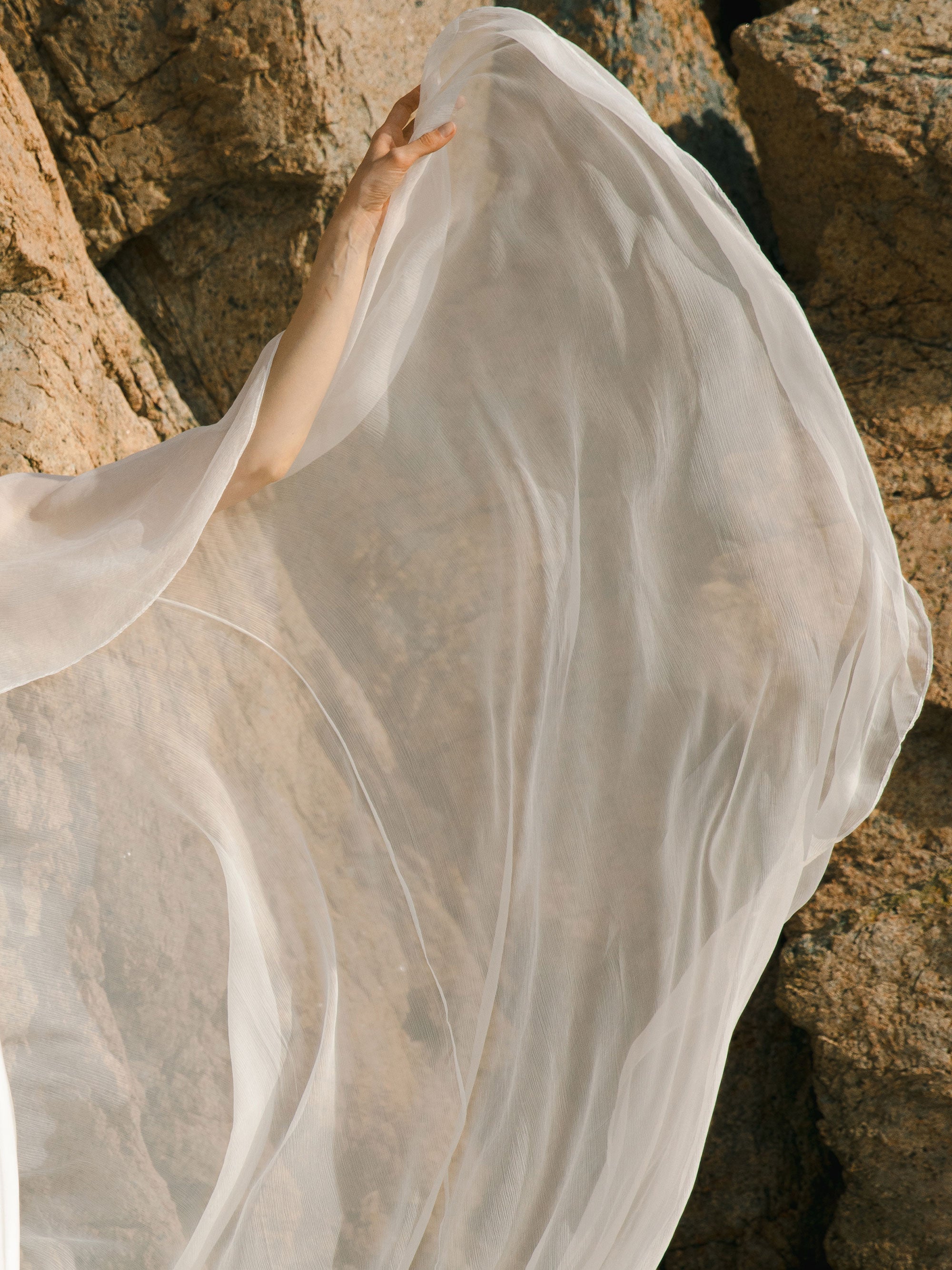 Crinkle Silk Bridal Cape Veil