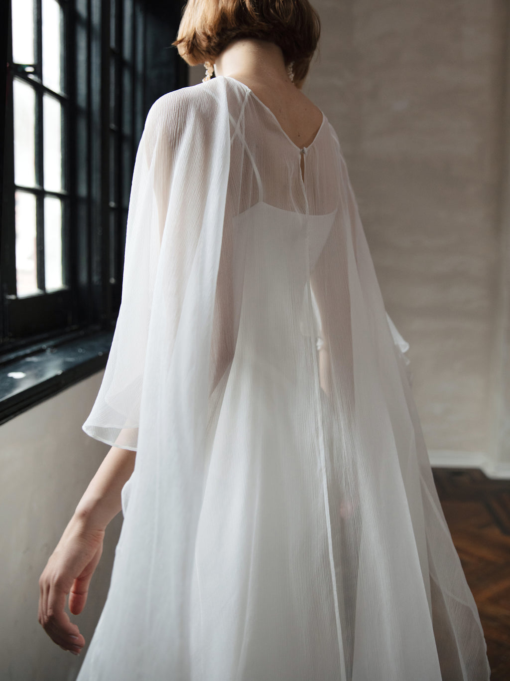 Pure Silk Bridal Cape Veil - Crinkle Silk Bridal Scarf
