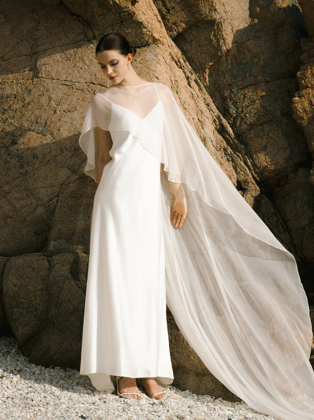 Crinkle Silk Bridal Cape Veil