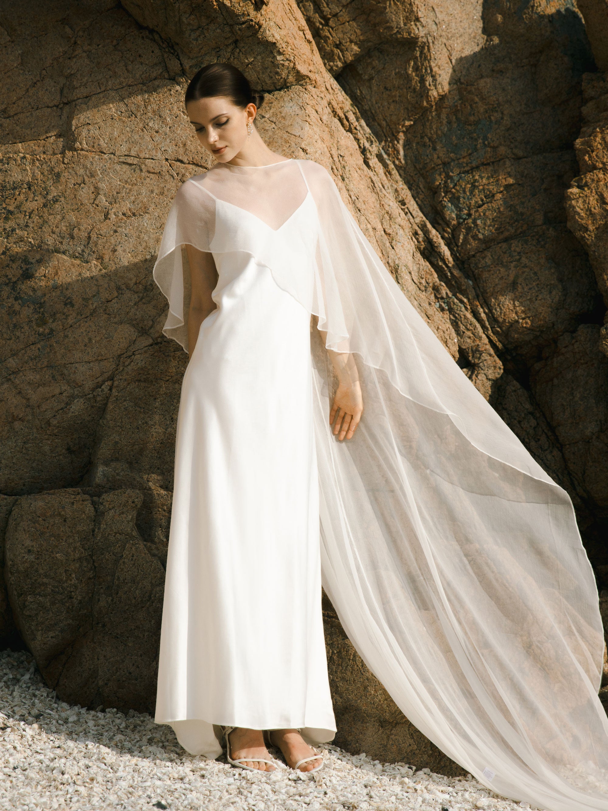 Crinkle Silk Bridal Cape Veil