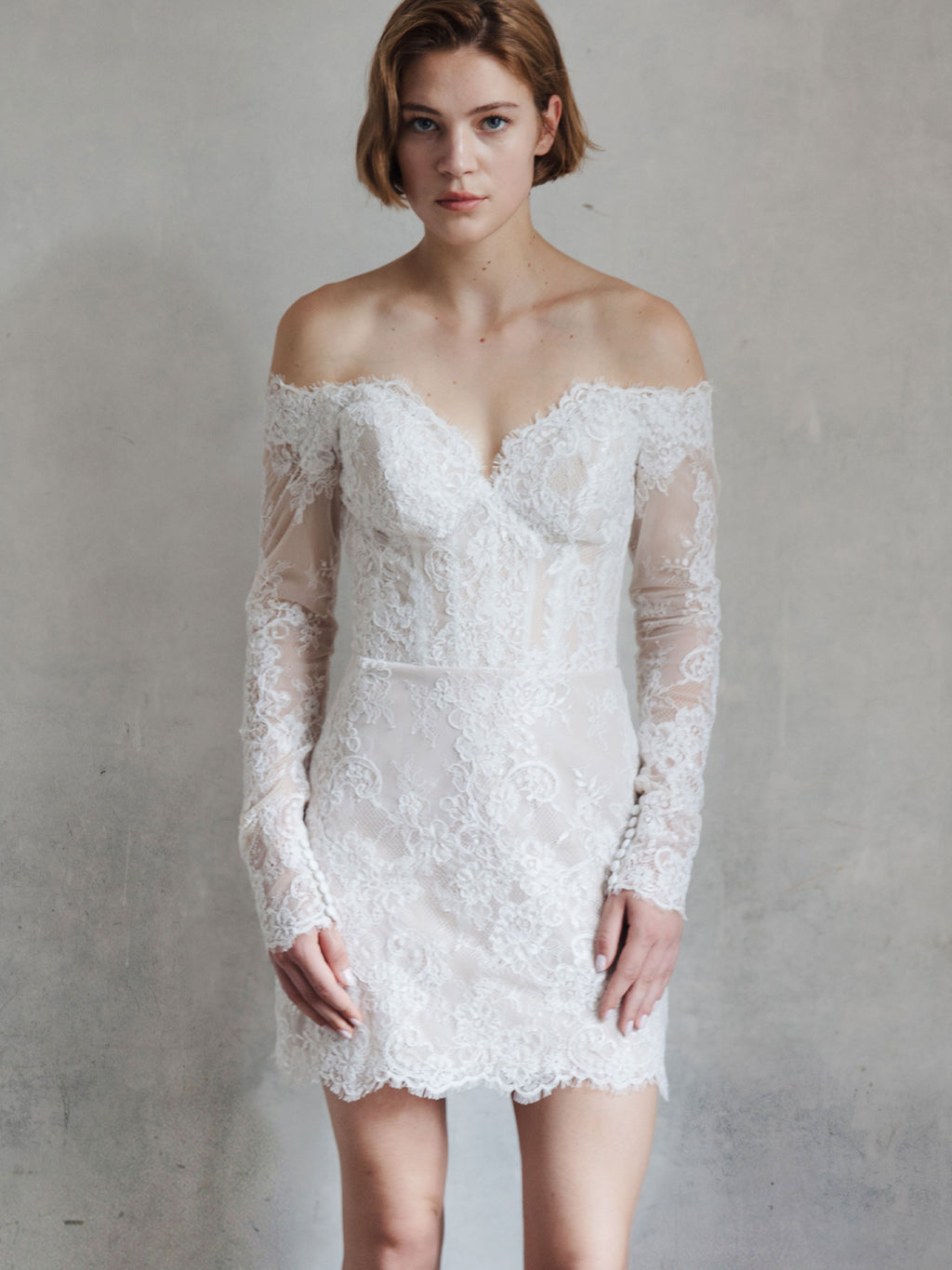 Short Lace Wedding Dress - Off Shoulder Party Dress
