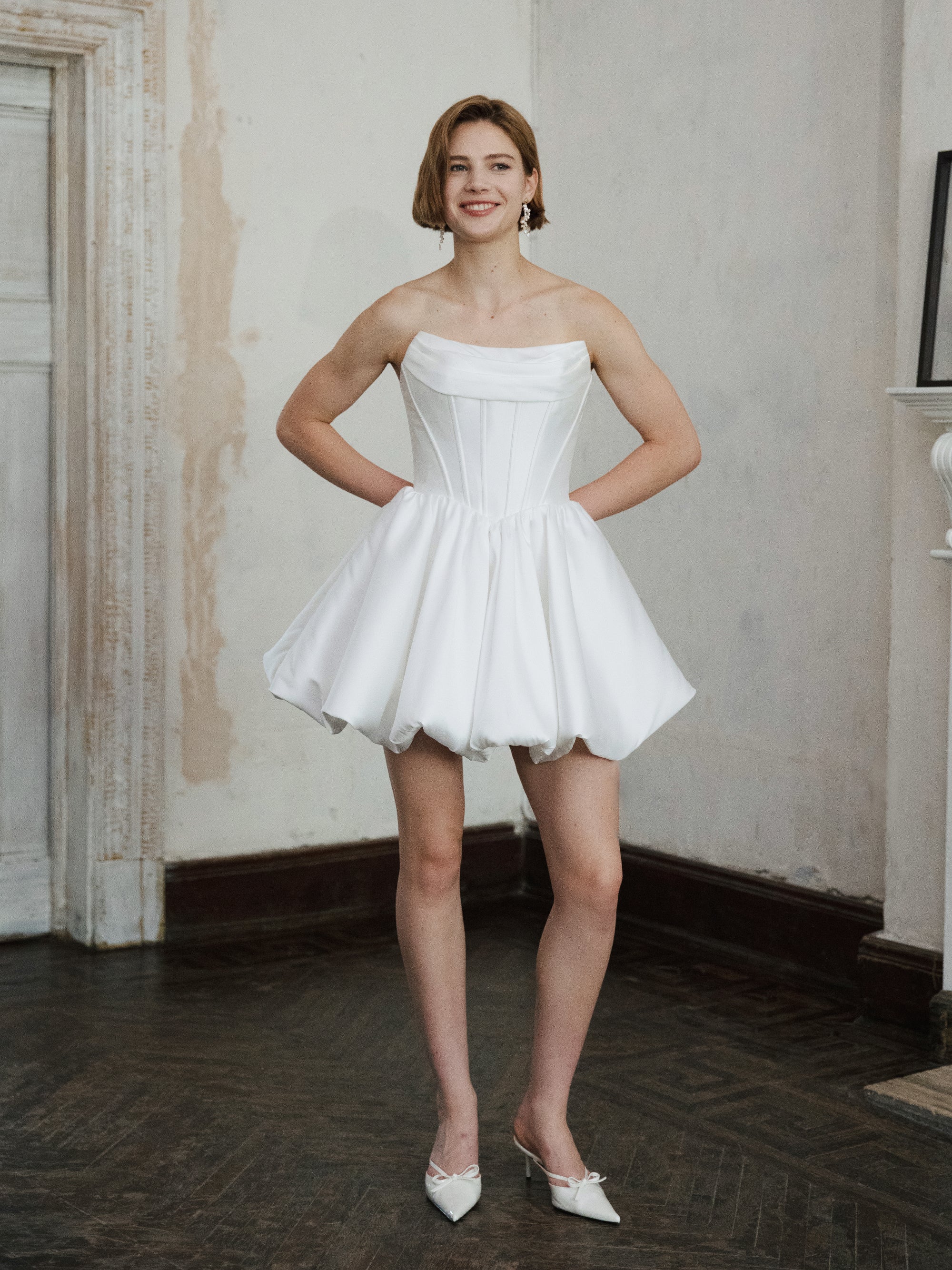 Corset Wedding Dress - Strapless Mini Bridal Dress