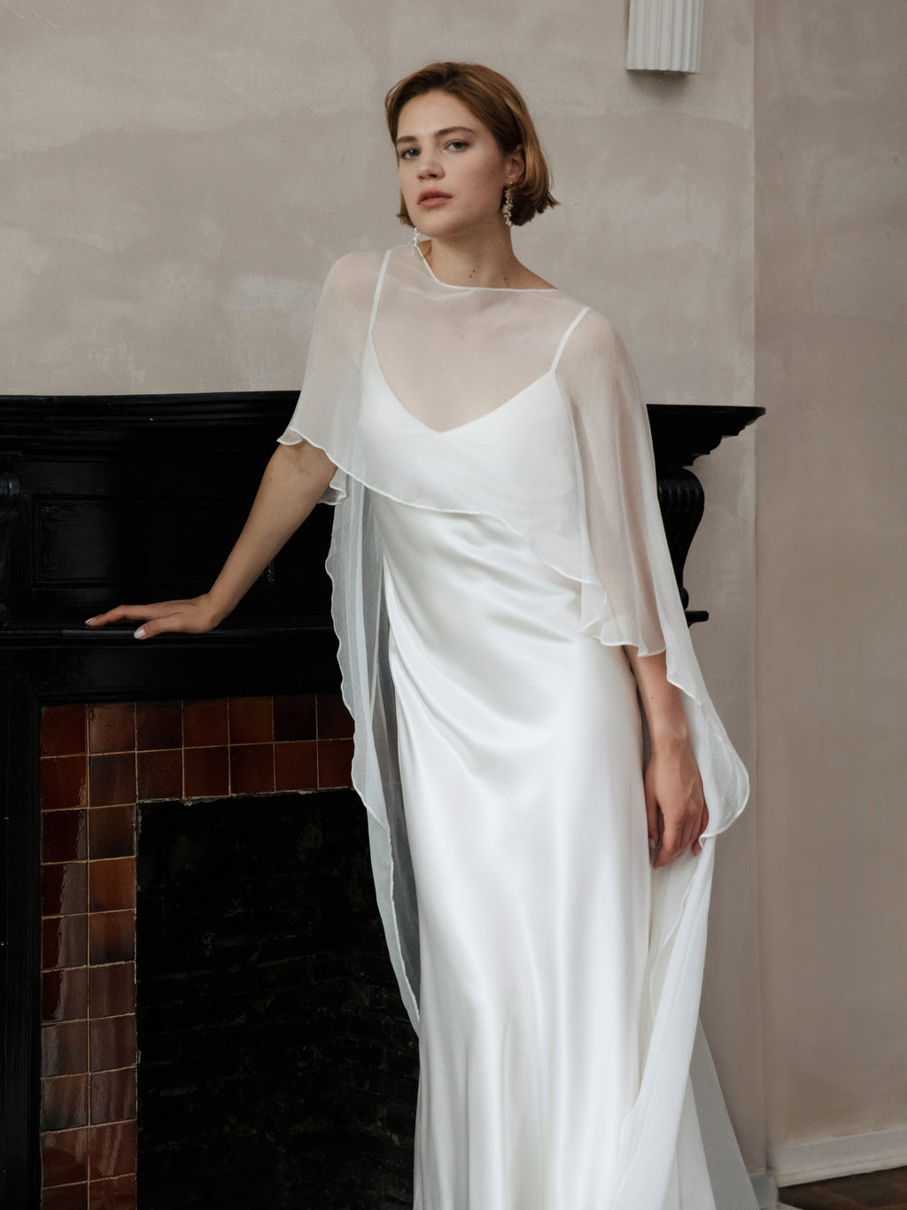 Pure Silk Bridal Cape Veil - Crinkle Silk Bridal Scarf