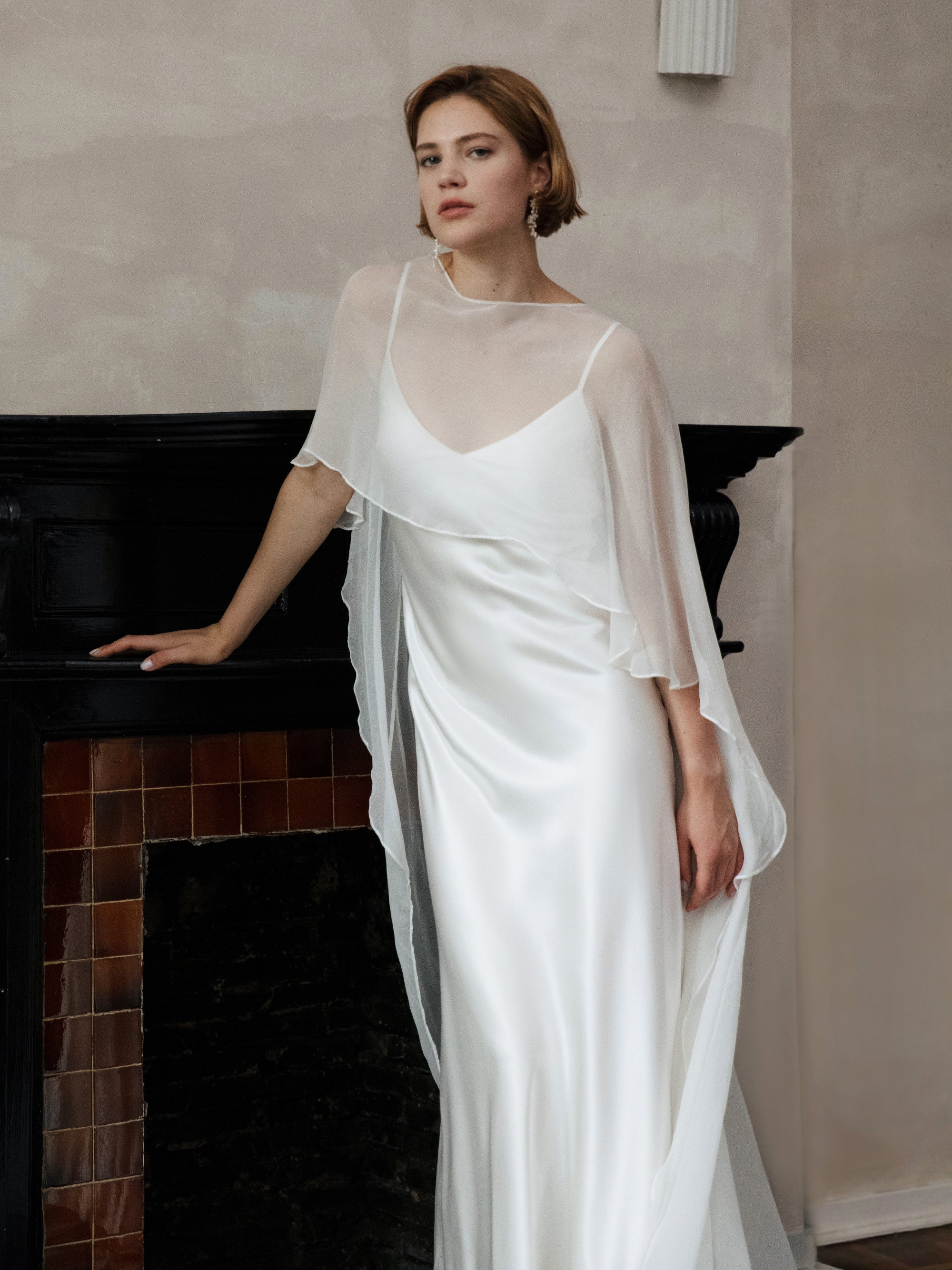 Pure Silk Bridal Cape Veil - Crinkle Silk Bridal Scarf