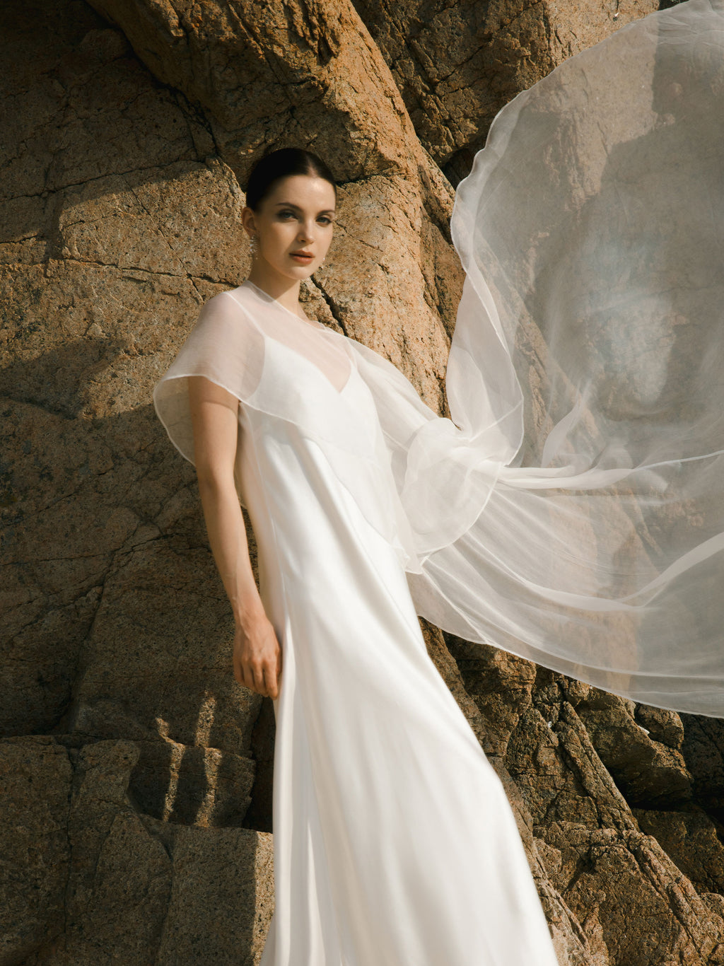 Crinkle Silk Bridal Cape Veil
