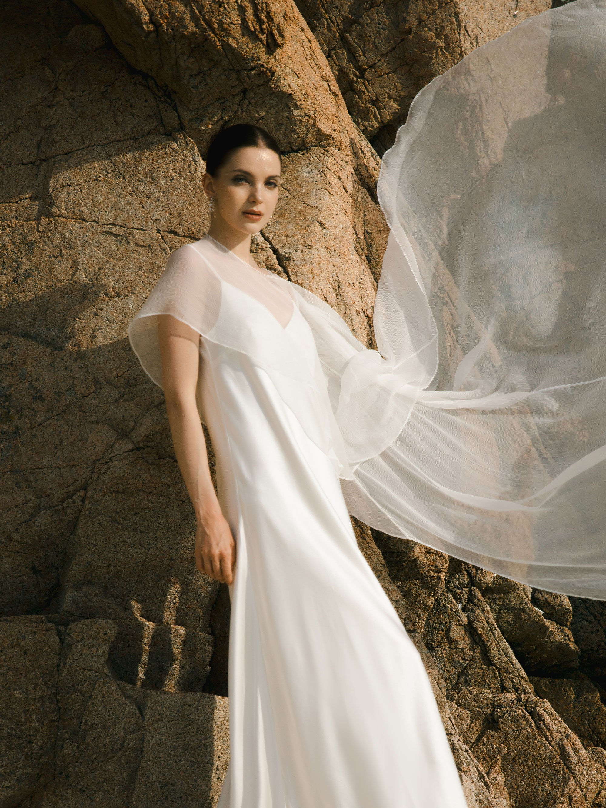 Crinkle Silk Bridal Cape Veil