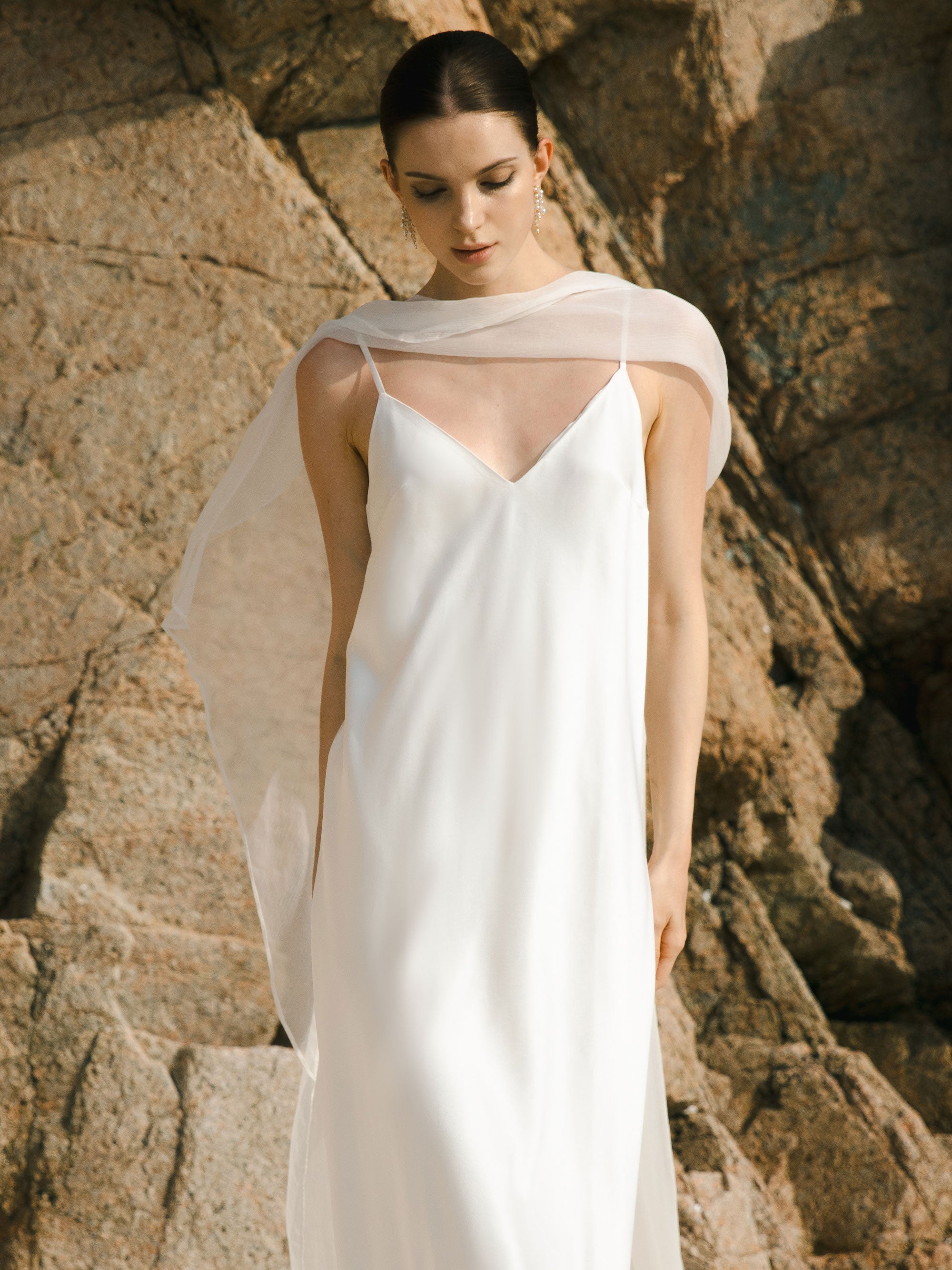 Crinkle Silk Bridal Cape Veil