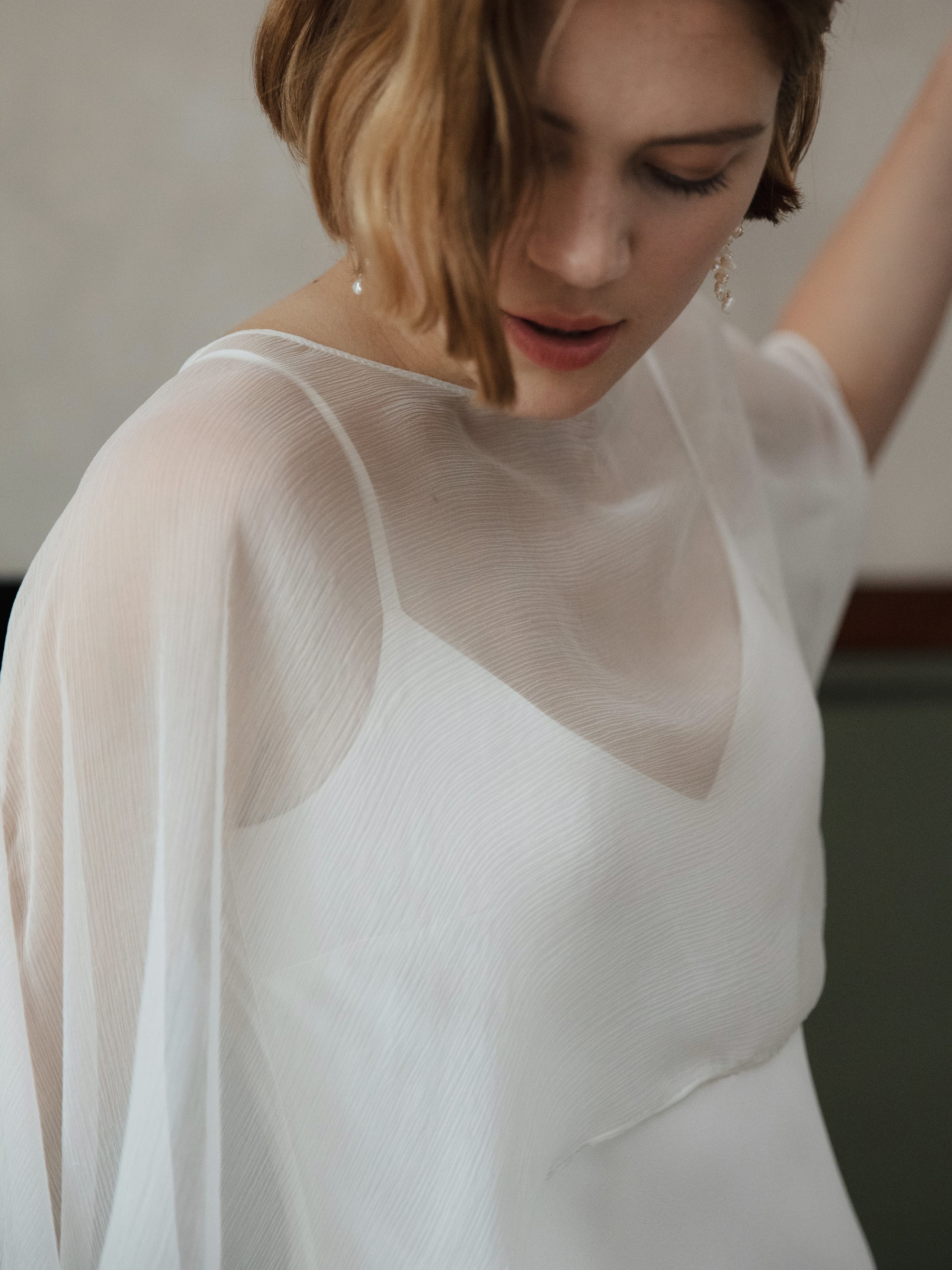 Pure Silk Bridal Cape Veil - Crinkle Silk Bridal Scarf