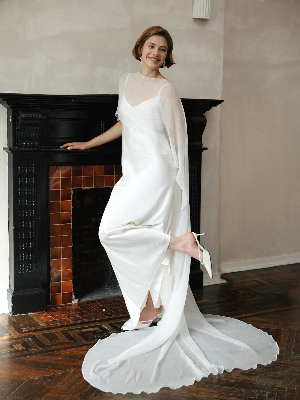 Pure Silk Bridal Cape Veil - Crinkle Silk Bridal Scarf