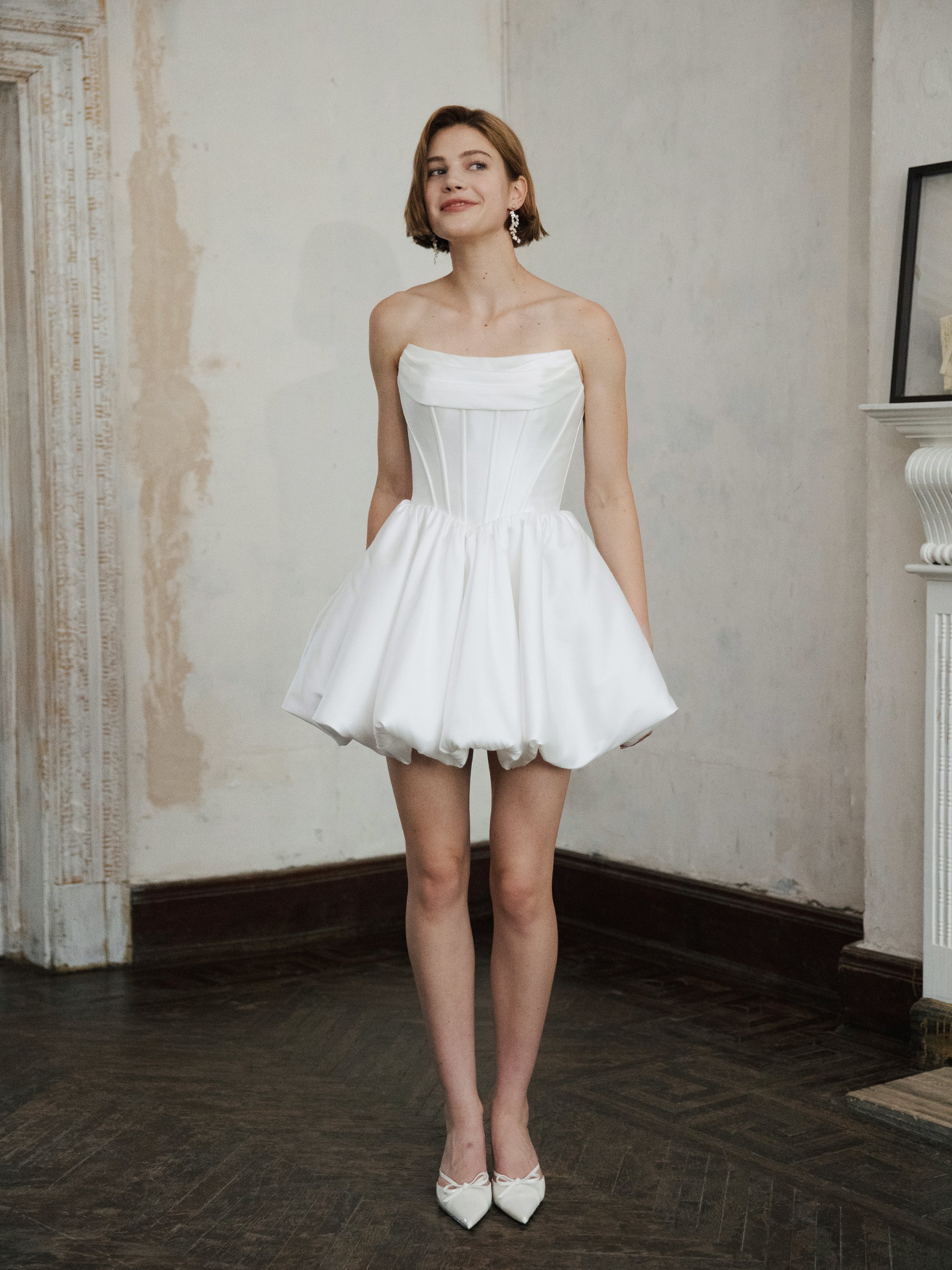 Corset Wedding Dress - Strapless Mini Bridal Dress