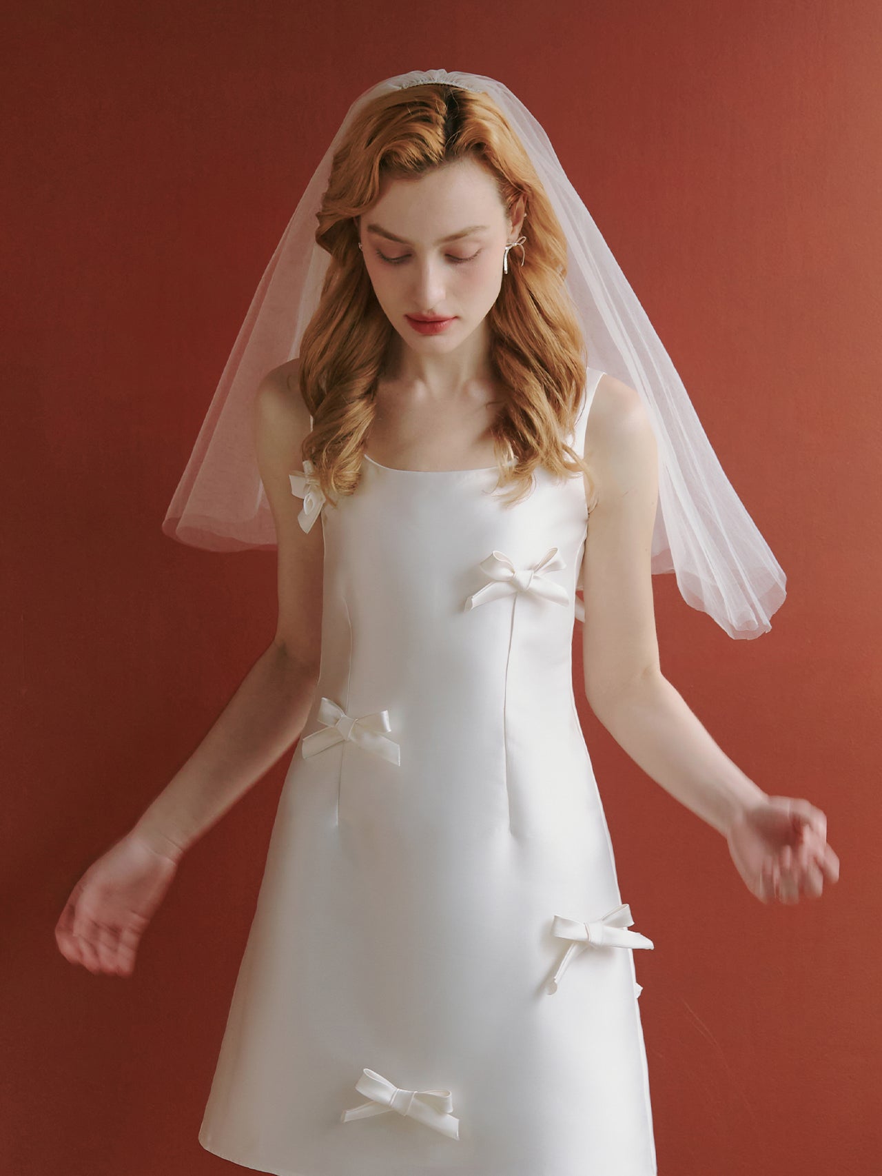 Satin Short Wedding Dress With Bow