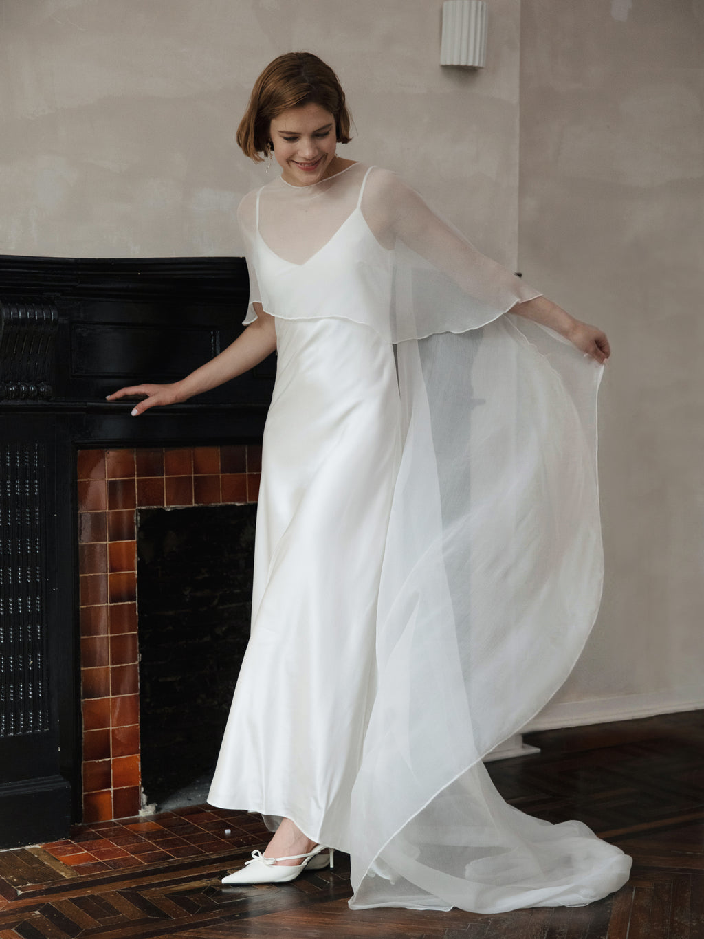 Pure Silk Bridal Cape Veil - Crinkle Silk Bridal Scarf