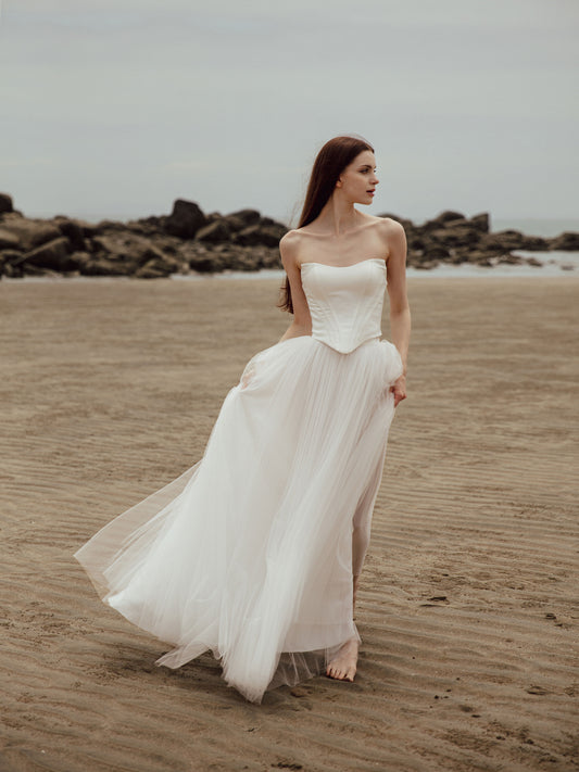 Tulle Skirt Two Piece Set - Corset Wedding Dress