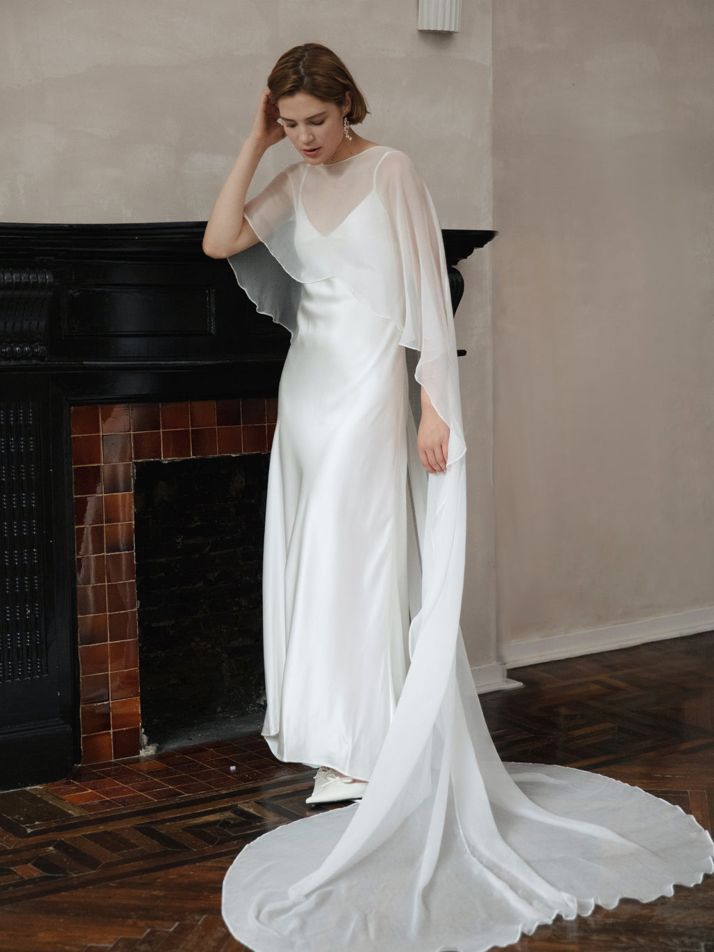 Pure Silk Bridal Cape Veil - Crinkle Silk Bridal Scarf