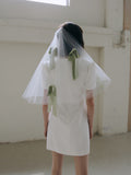 Short Bridal Veil with Silk Sage Green Bows