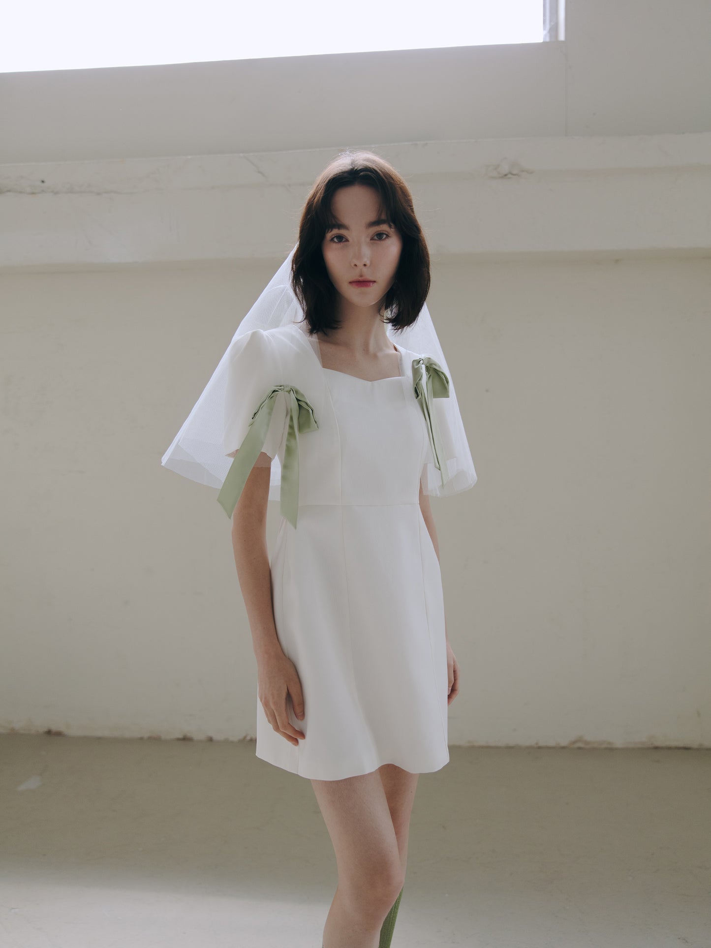 Short Veil with Green Bows