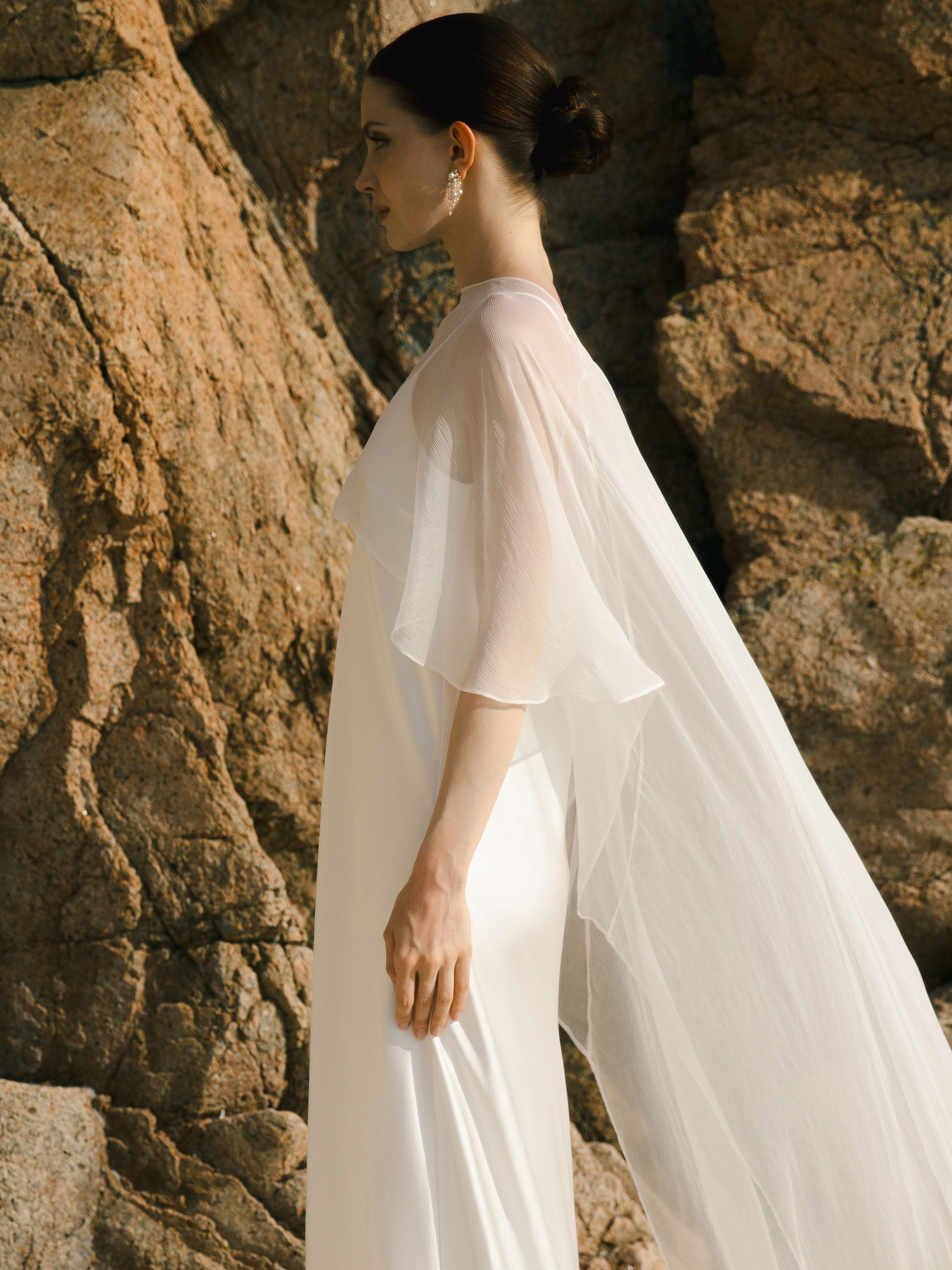 Crinkle Silk Bridal Cape Veil