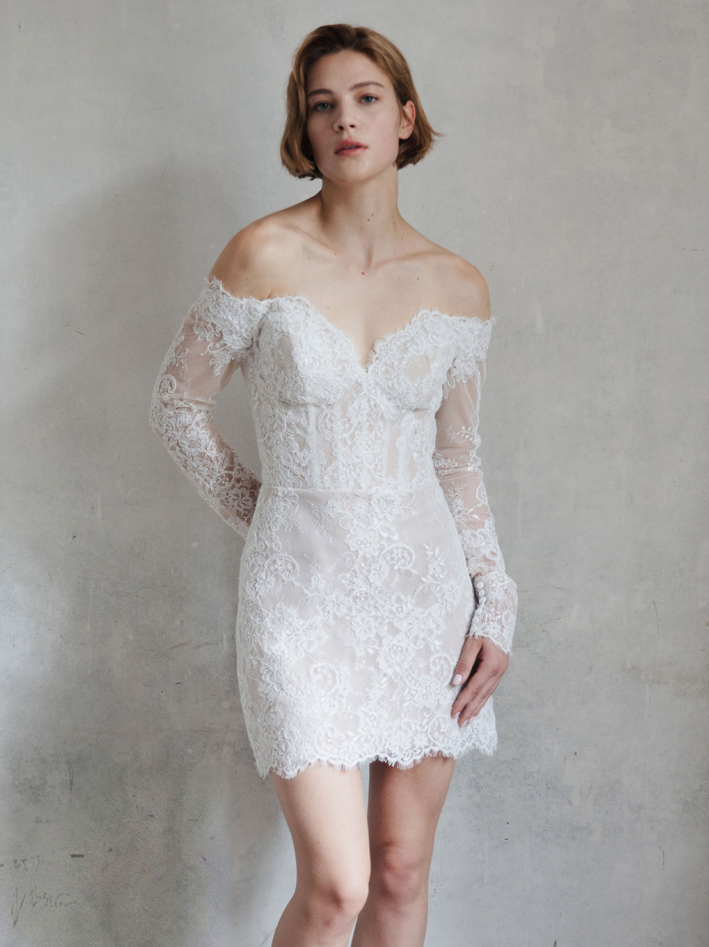 Short Lace Wedding Dress - Off Shoulder Party Dress
