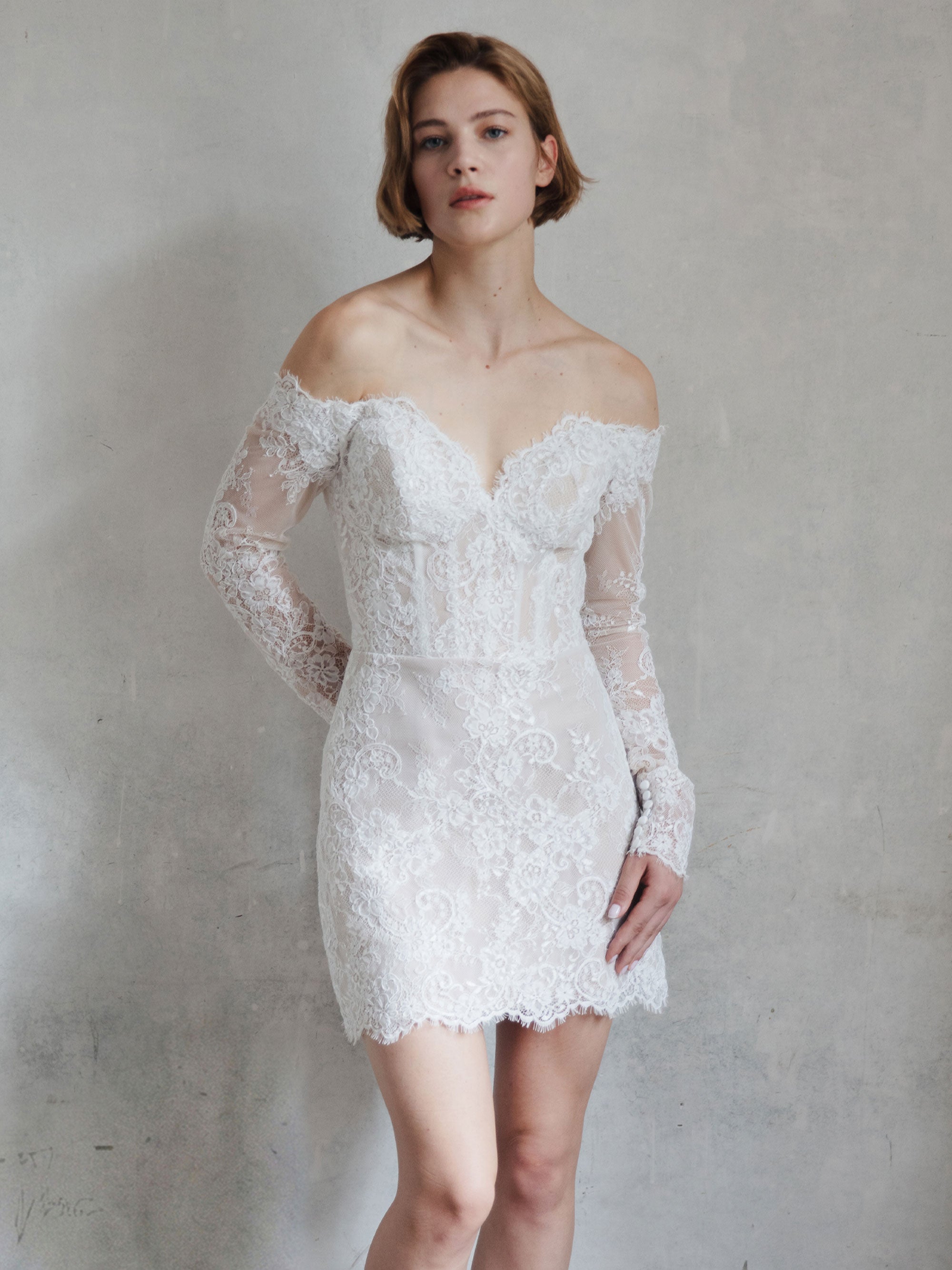 Short Lace Wedding Dress - Off Shoulder Party Dress
