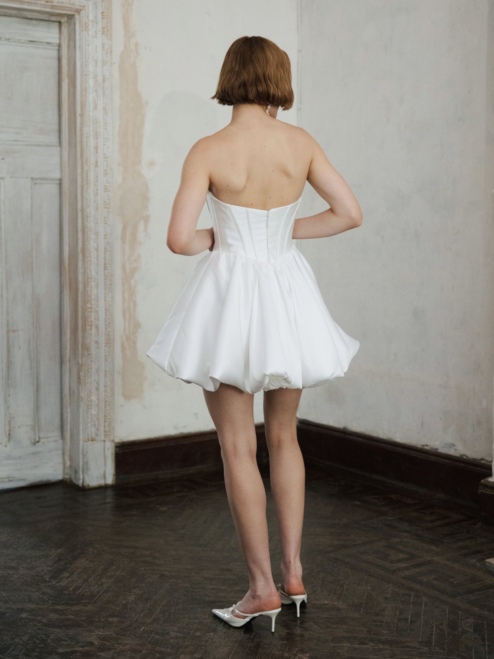 Corset Wedding Dress - Strapless Mini Bridal Dress