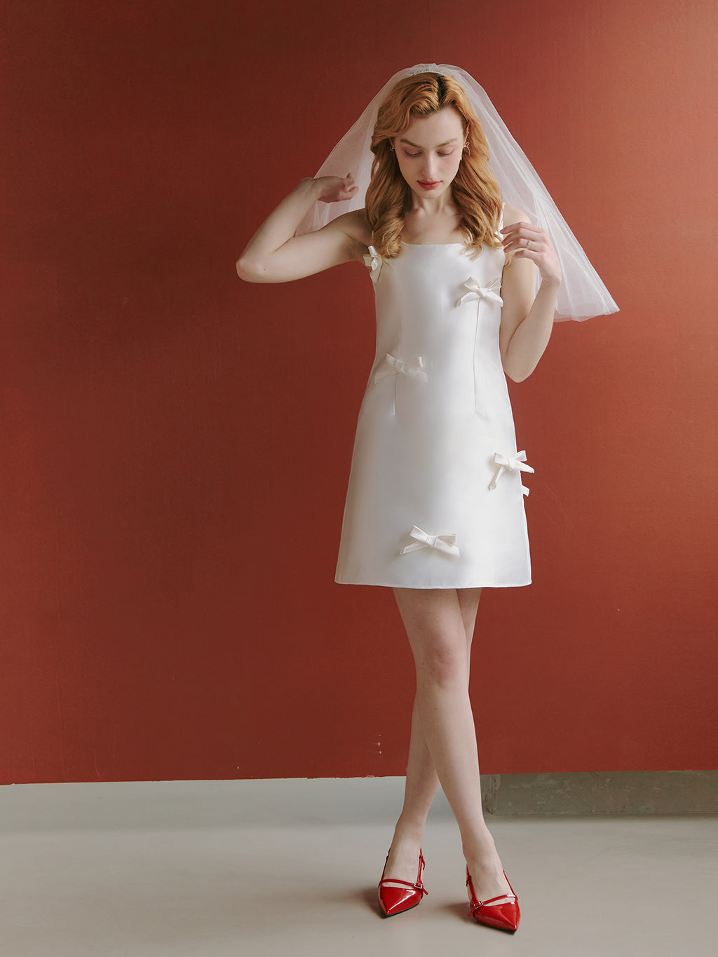 Satin Short Wedding Dress with Bows
