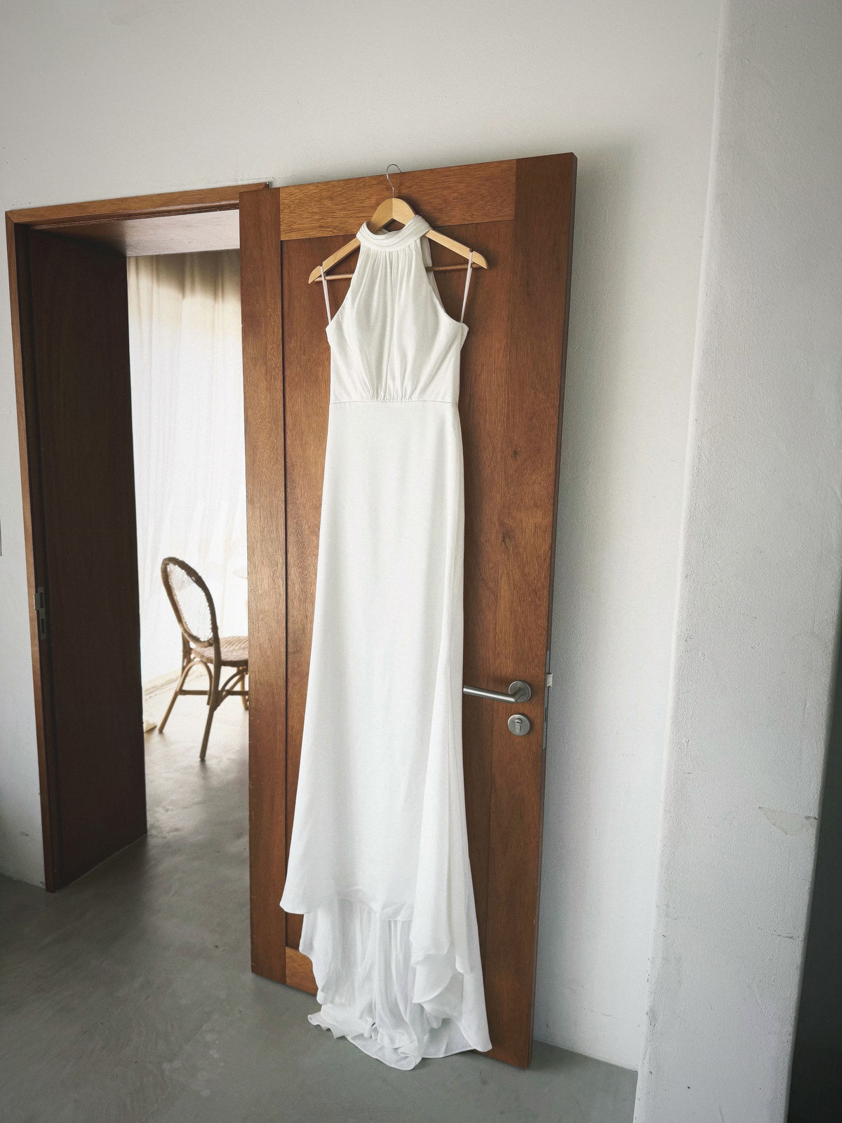 High Neck Crepe Wedding Dress