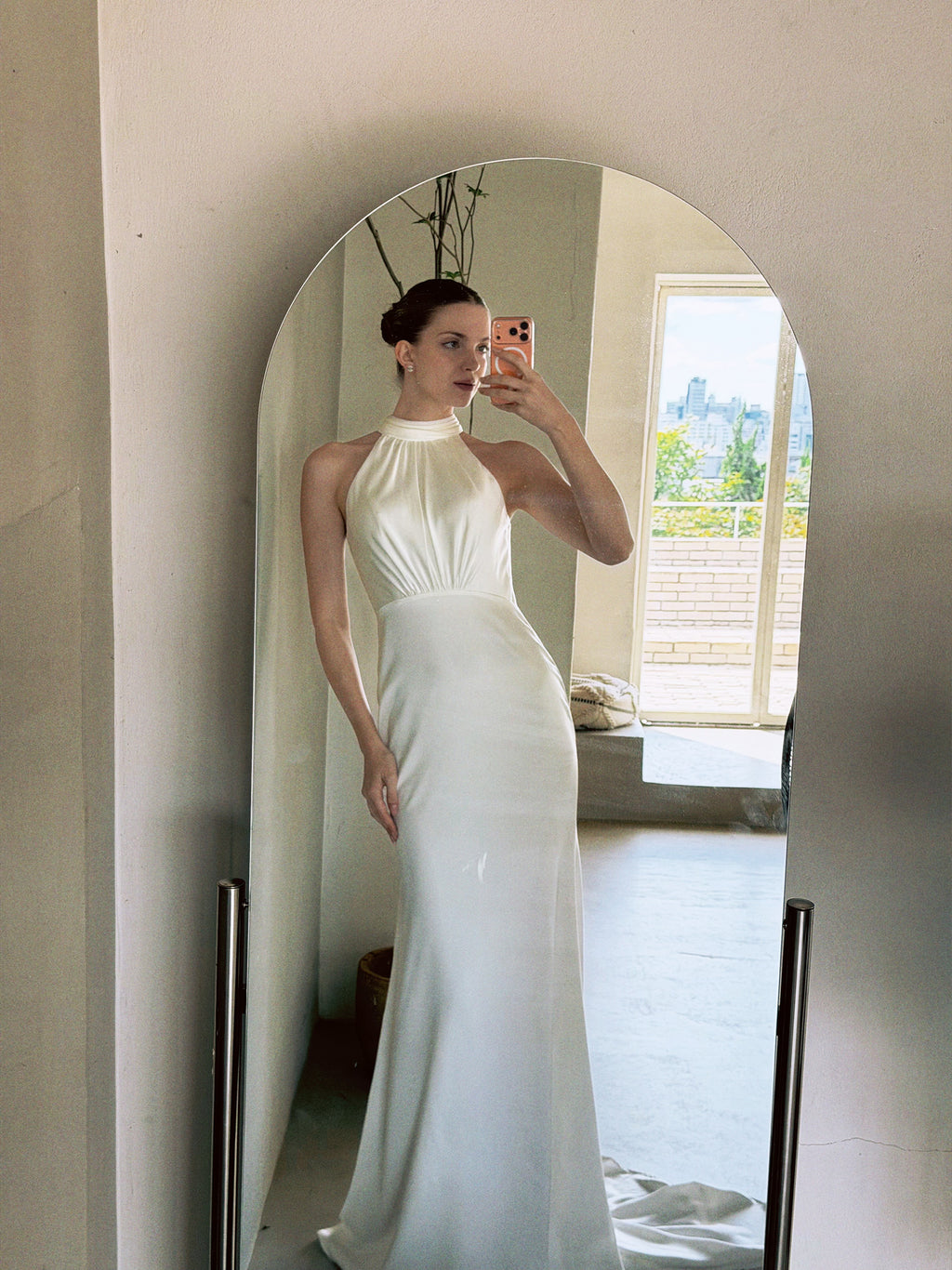 High Neck Crepe Wedding Dress
