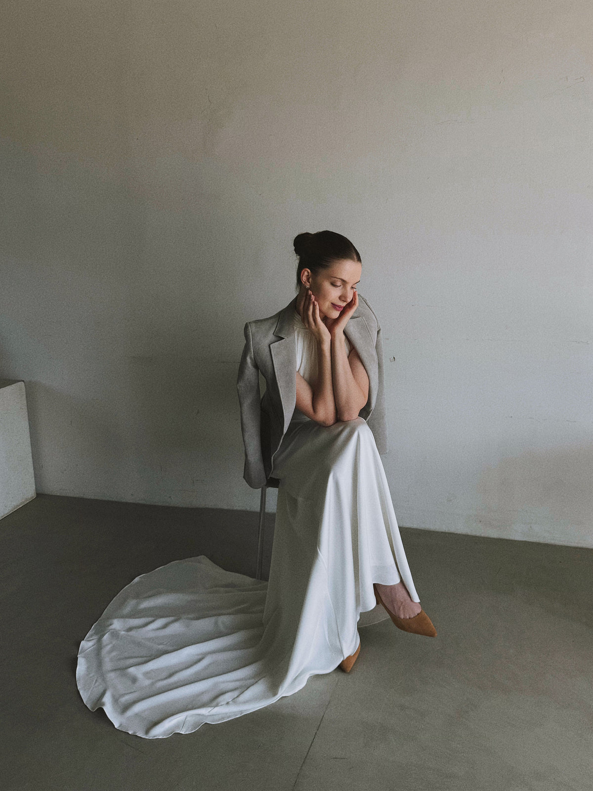 High Neck Crepe Wedding Dress