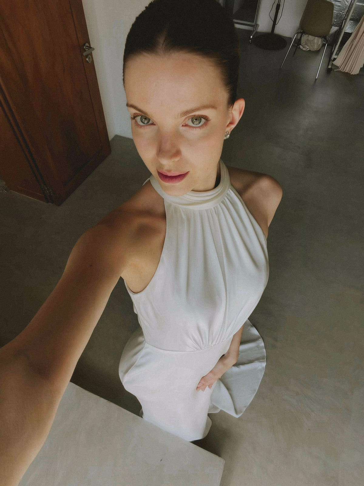 High Neck Crepe Wedding Dress