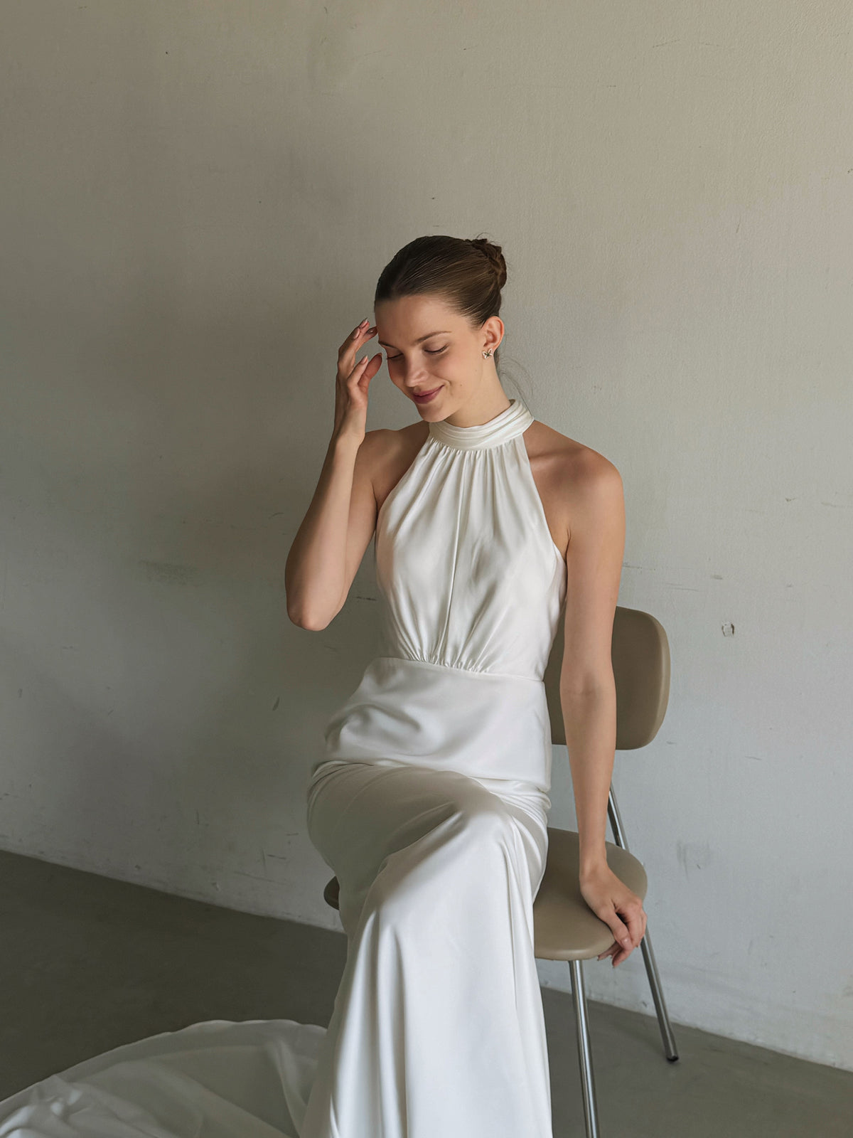 High Neck Crepe Wedding Dress