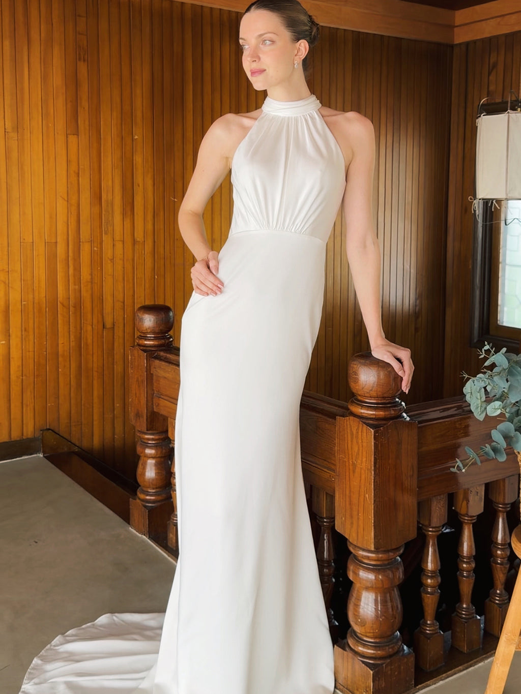 High Neck Crepe Wedding Dress