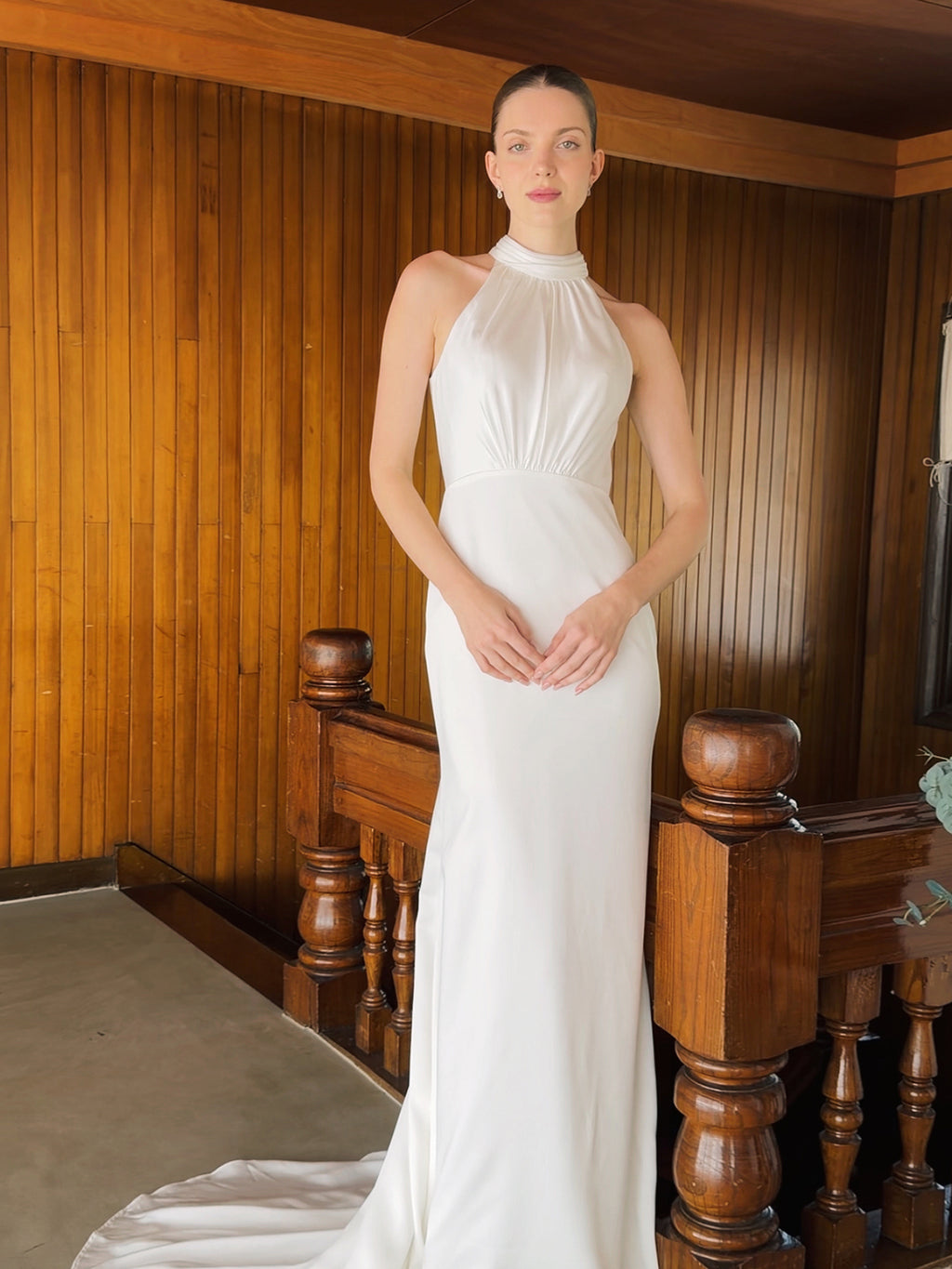 High Neck Crepe Wedding Dress