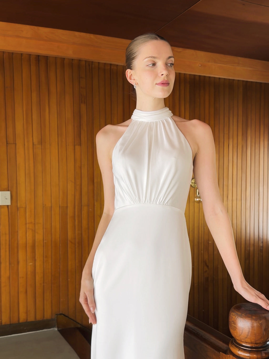 High Neck Crepe Wedding Dress
