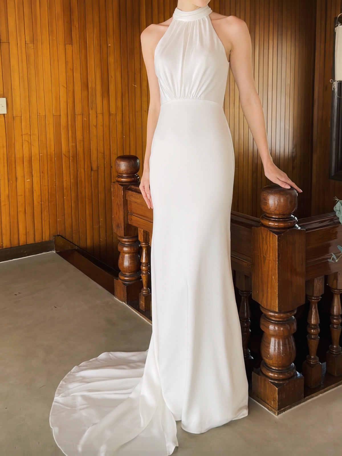 High Neck Crepe Wedding Dress
