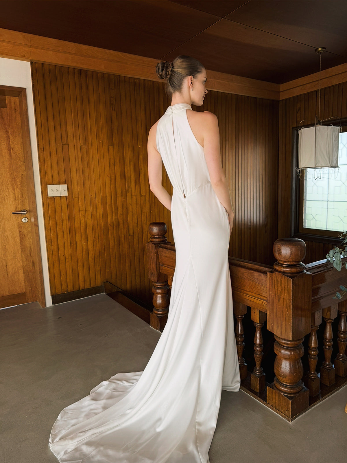High Neck Crepe Wedding Dress