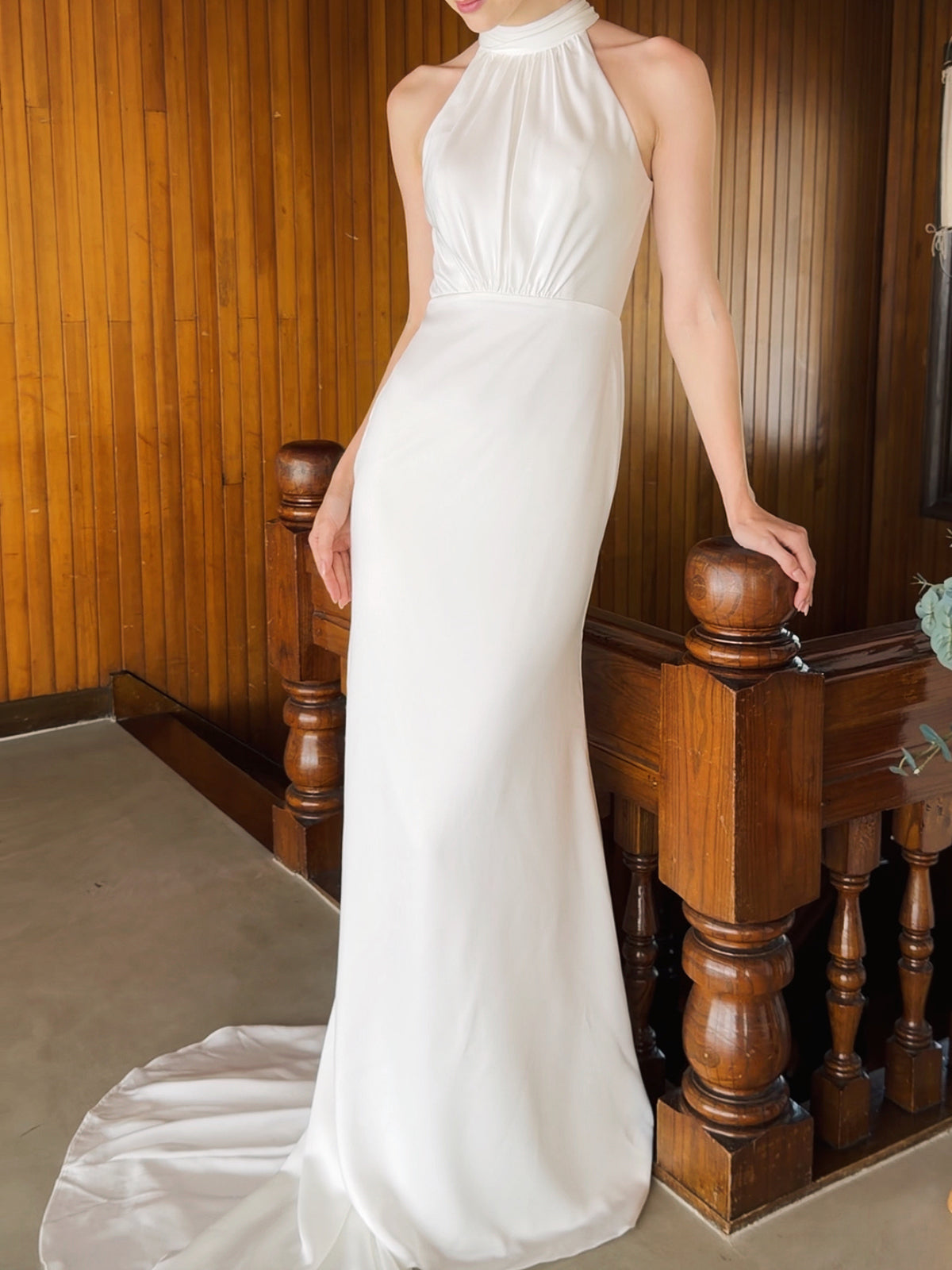 High Neck Crepe Wedding Dress