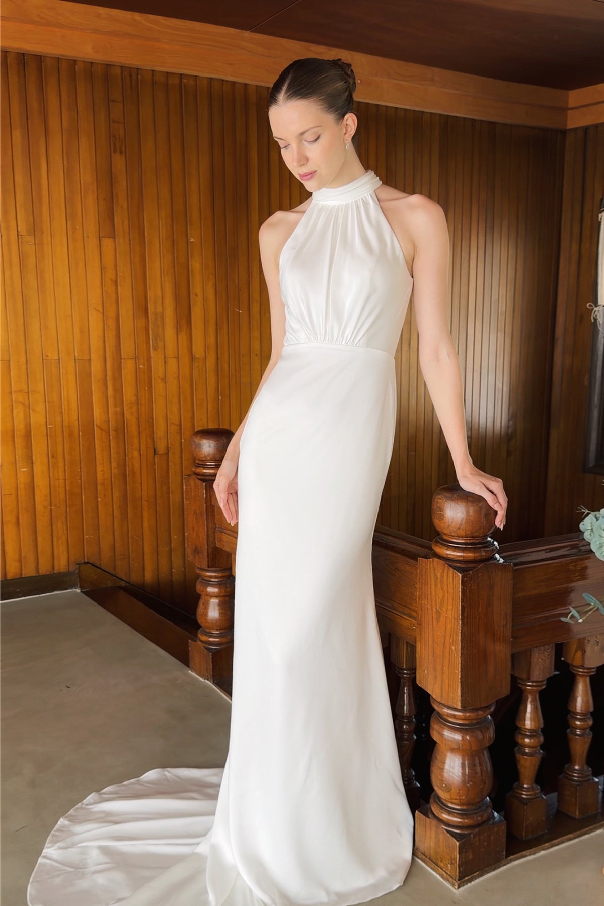 High Neck Crepe Wedding Dress