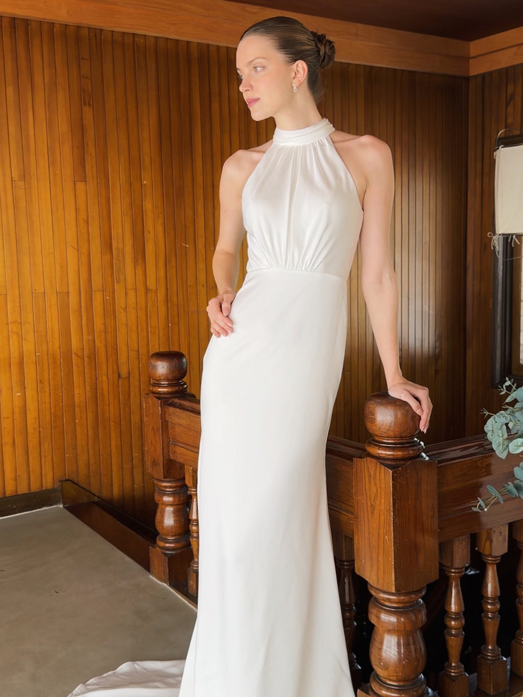 High Neck Crepe Wedding Dress