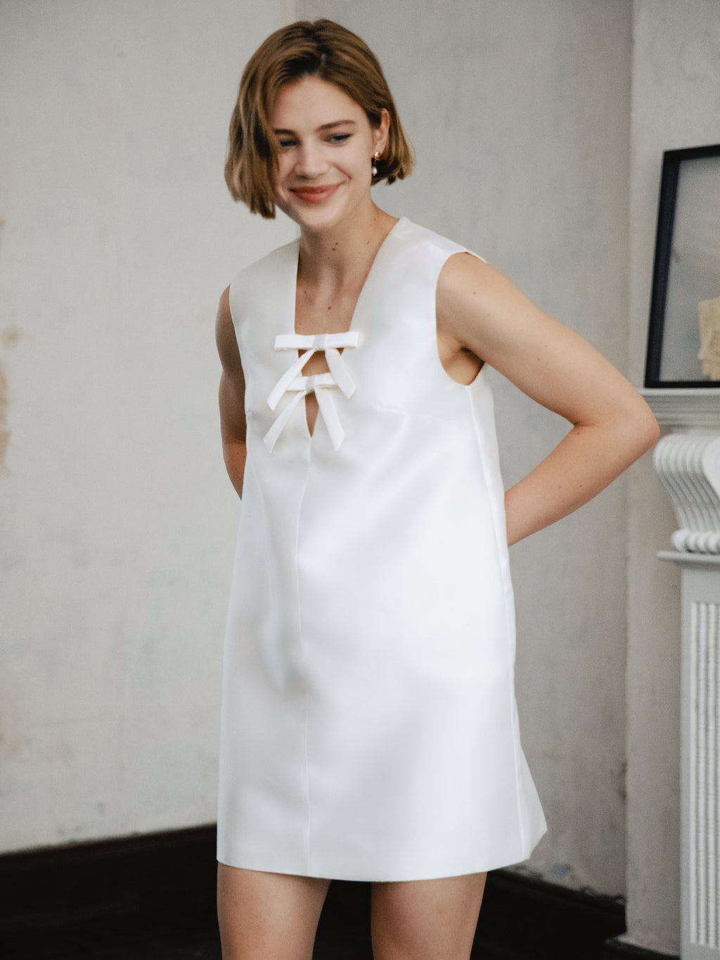 Satin Mini Wedding Dress for Civil Ceremony