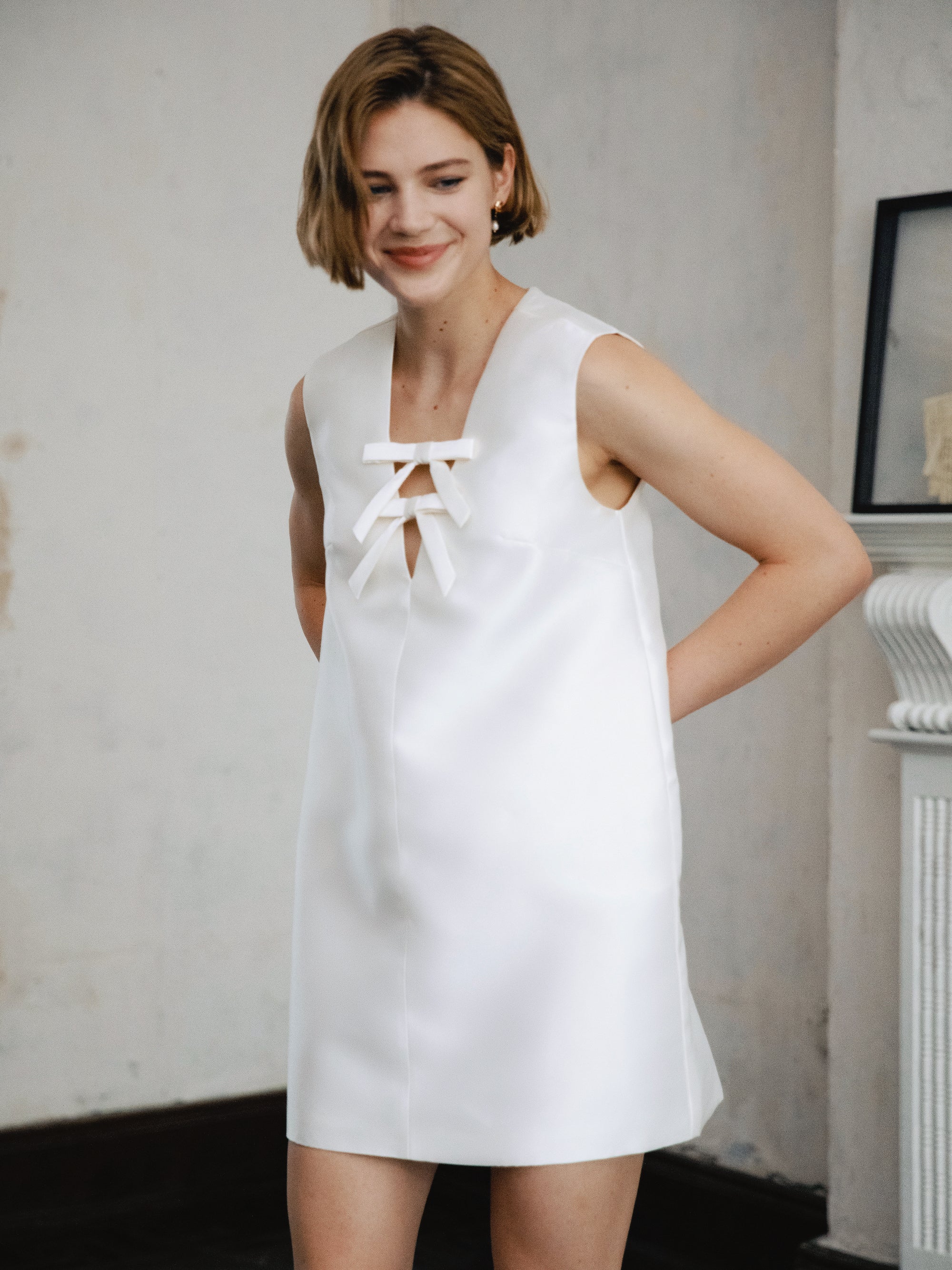 Satin Mini Wedding Dress for Civil Ceremony