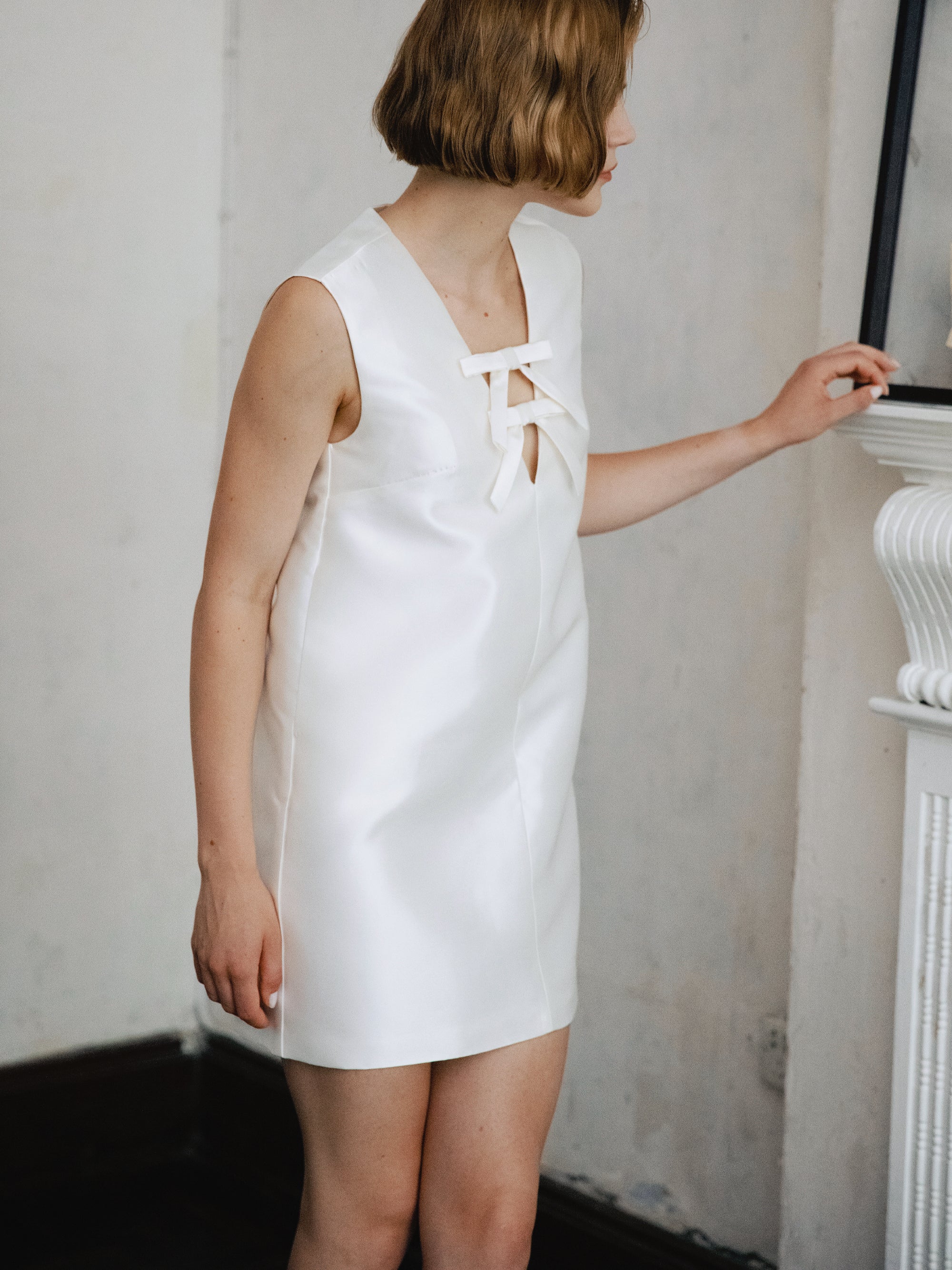 Satin Mini Wedding Dress for Civil Ceremony