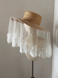 Bridal Hat with Lace Trim Veil - Straw Hat