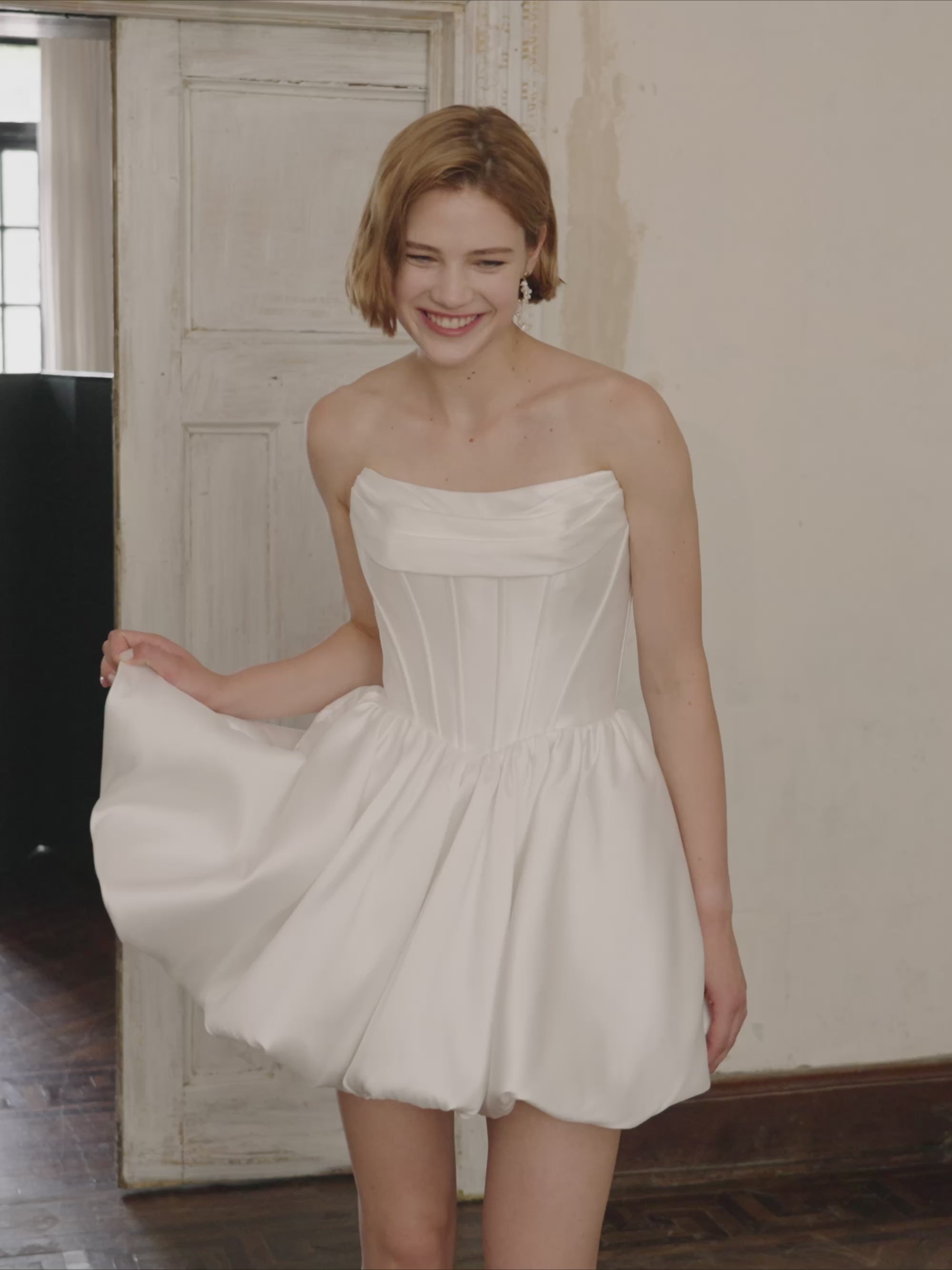 Corset Wedding Dress - Strapless Mini Bridal Dress