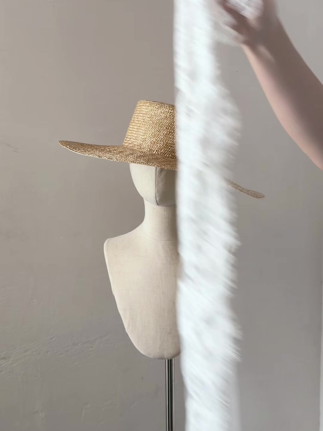 Bridal Hat with Lace Trim Veil - Straw Hat